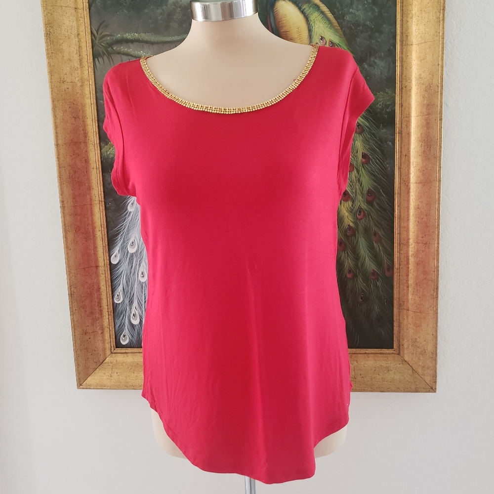 CALVIN KLEIN | Red Gold Sequin Top